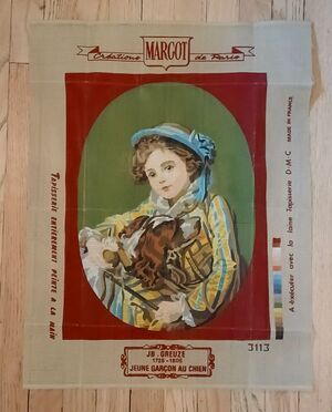 Needlepoint Crewel "Woman Holding Dog” JB Grueze Vintage NEW - Never Used